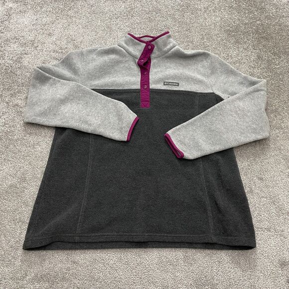 Columbia Campfire Fleece Jacket Mens XL Gray Purple 1/4 Snap Button Outdoor Hike - Picture 1 of 14